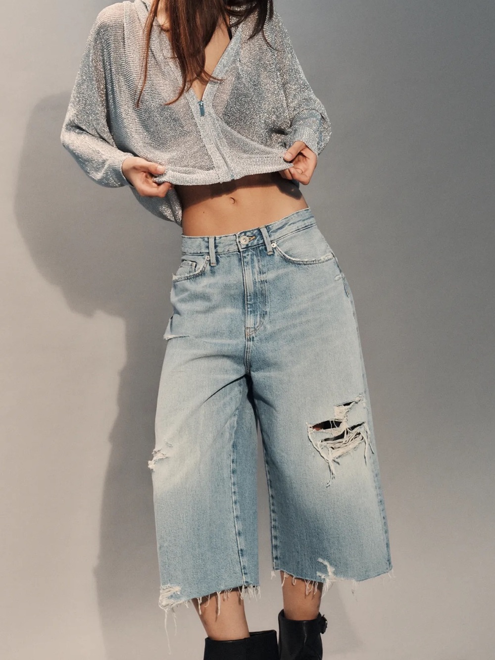 ZARA TRF Ripped Mid Rise Denim Jorts